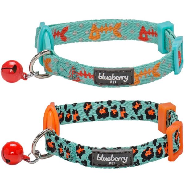 Blueberry Multiple Designs Adjustable Breakaway Cat Collar with Bell (Pack of 2)