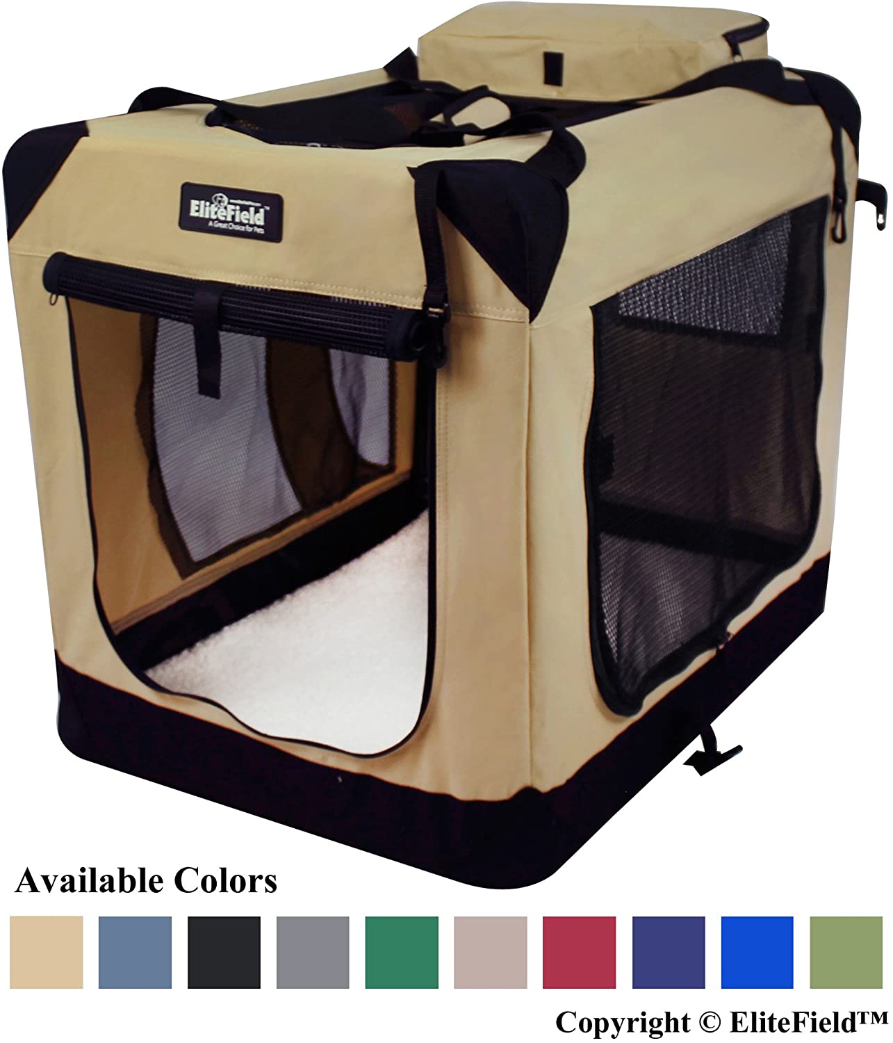 EliteField 3-Door Folding Soft-Sided Pet Crate Carrier